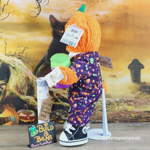 Build A Bear Pumpkin Glow Plush Halloween Jack O'Lantern 2023 Dress Suit Clothes - Picture 7 of 15